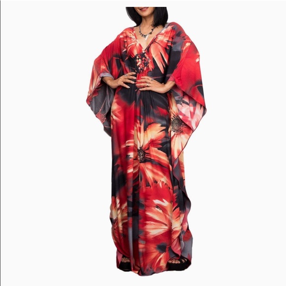 Women Chiffon Kaftan Beach Dress. Caftan Swimsuit Cover Ups. One size ( BNIP ) - Picture 1 of 6